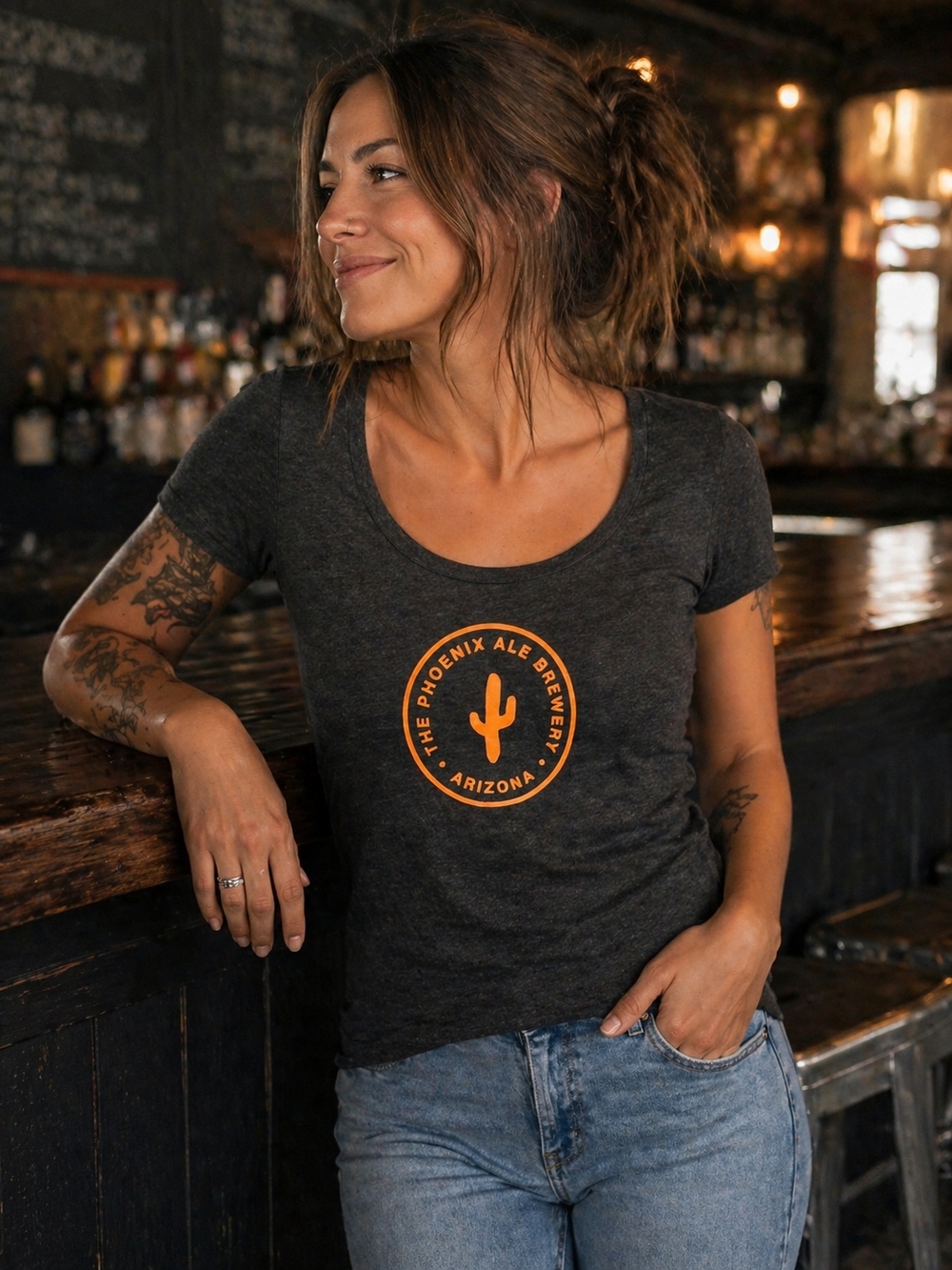 Womens Scoop Neck Graphic Tee Phoenix Ale Brewery Arizona Casual Gray Shirt Top